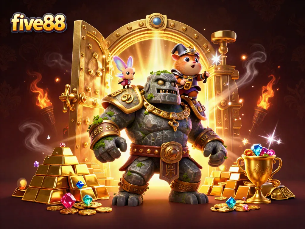 Experience thrilling gameplay at five88 with magical characters amidst treasures and casino elements.