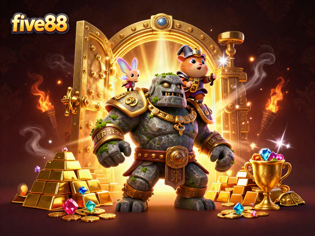 Experience thrilling gameplay at five88 with magical characters amidst treasures and casino elements.