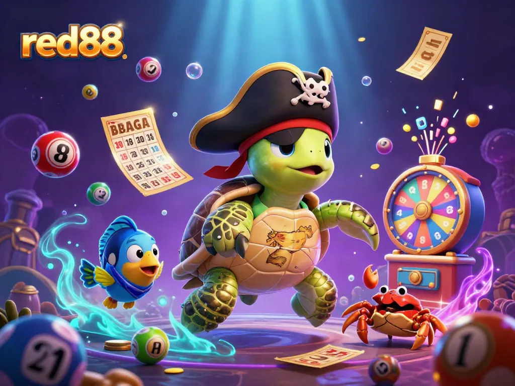 Experience red88's vibrant casino environment with colorful lottery balls and dynamic game elements.