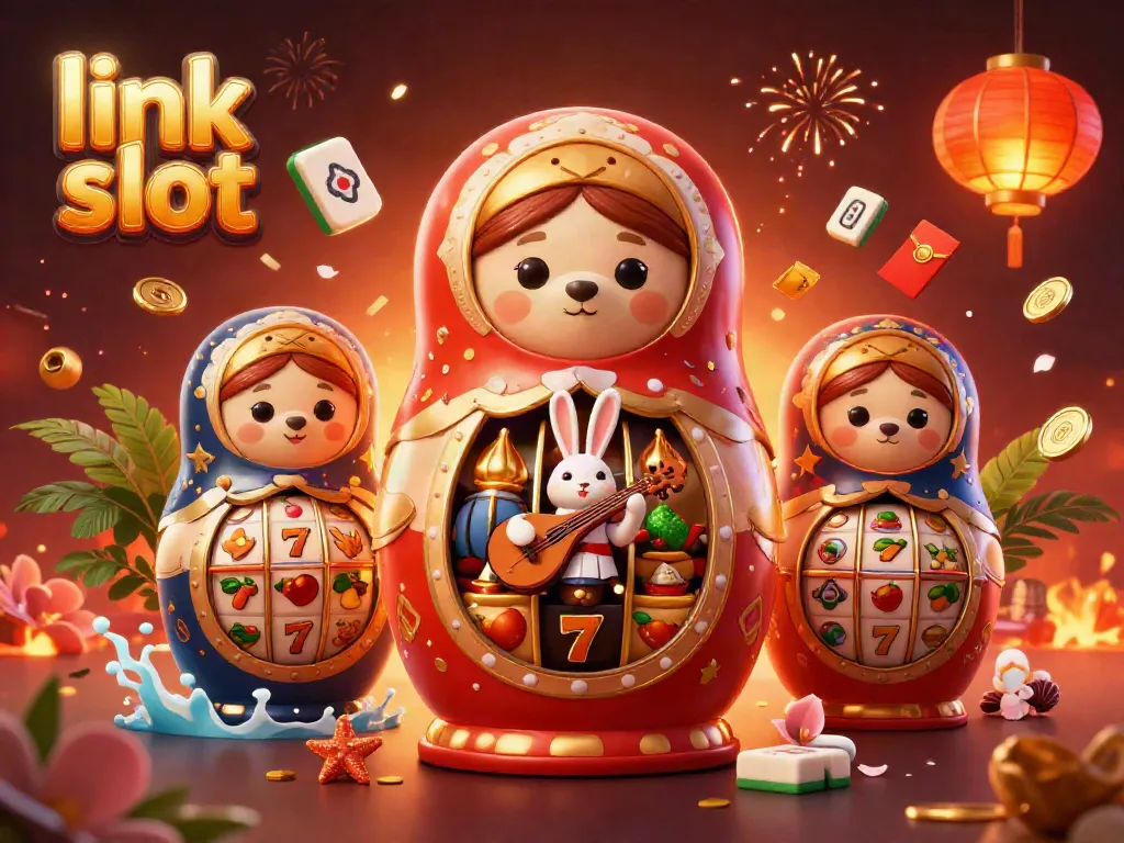 Explore the thrilling world of link slot with colorful casino elements and animated characters.