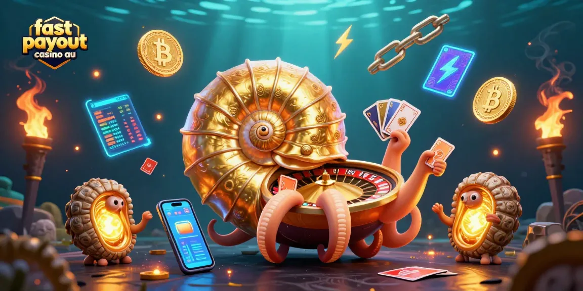 Win fast at the fast payout casino au, featuring vibrant 3D characters and crypto elements.